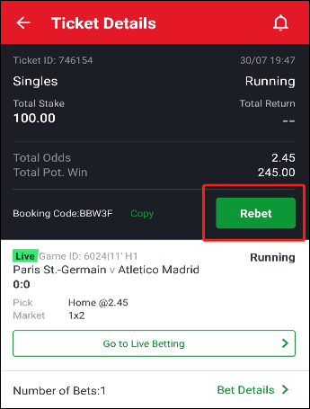 How to rebet on Sportybet