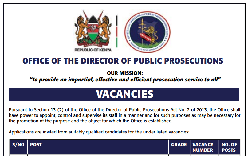 The Teachers Service Commission (TSC) and the Office of the Director of Public Prosecutions (ODPP) have opened 387 job vacancies across multiple professional and administrative roles.